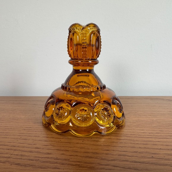 L. E. Smith Moon and Stars amber glass tapered candle holder Vintage - Picture 1 of 6